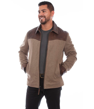 Scully Mens Leather Trim Zip Front Jacket - Brown