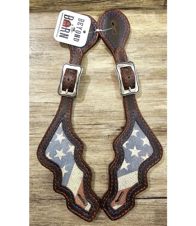Beyond the Barn Inlay Spur Straps Red White Blue BTB