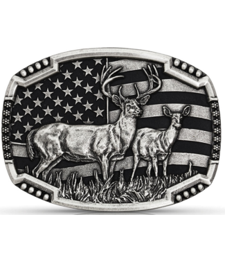 Montana Silversmith Attitude Whitetail Deer & Flag Buckle