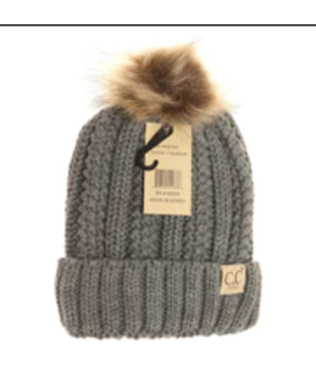 C.C Beanie Kids Fuzzy Lined Fur Pom CC Beanie