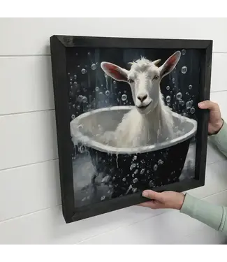 Hangout Home Goat in A Bubble Bath - Cute Wood Framed Art - Animals Decor