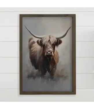 Hangout Home Gray Highland Cow - Farmhouse Canvas Art - Framed Nature Art