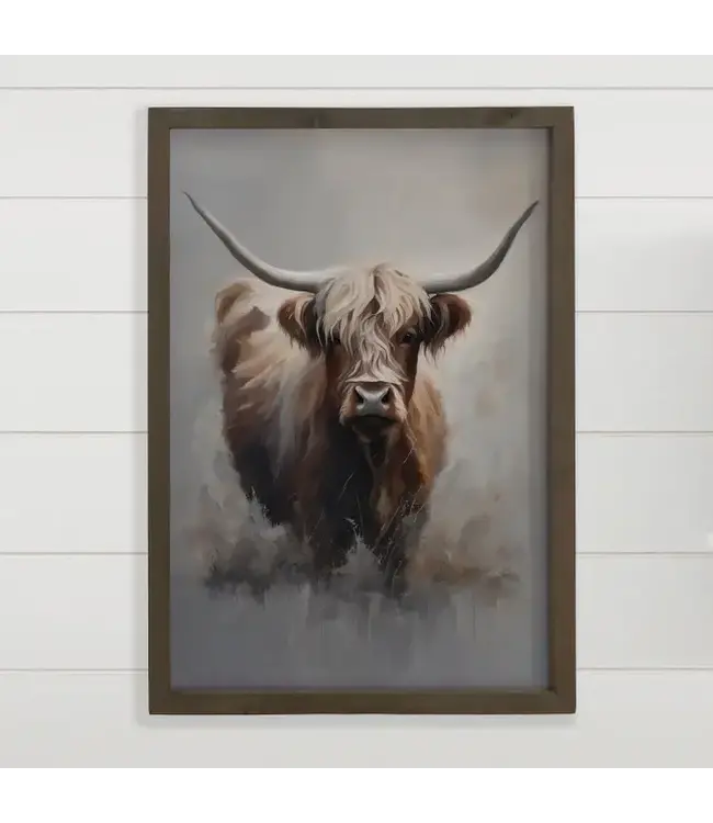 Hangout Home Gray Highland Cow - Farmhouse Canvas Art - Framed Nature Art