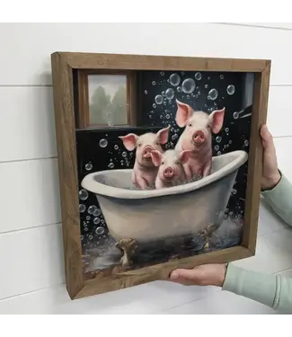 Hangout Home Three Little Piggies in Bubble Bath - Cute Animal Wall Art