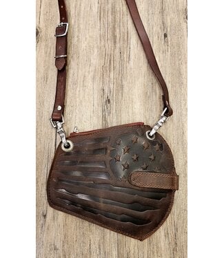 Beyond the Barn Upcycled Leather Boot Brown Flag Purse Flat BTB