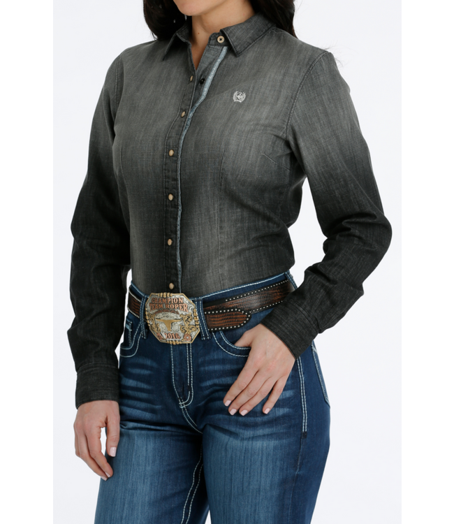 Cinch Womens Cinch Grey Denim L/S Snap