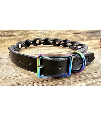 Beyond the Barn Black Leather Rainbow Dog Collar BTB