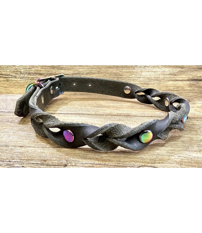 Beyond the Barn Black Leather Rainbow Dog Collar BTB