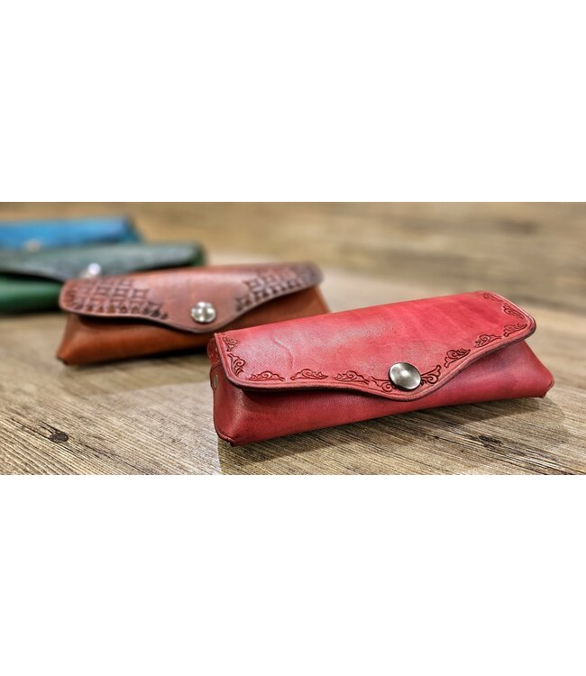 Beyond the Barn Hand Tooled Leather Glasses Case Snap Closure BTB