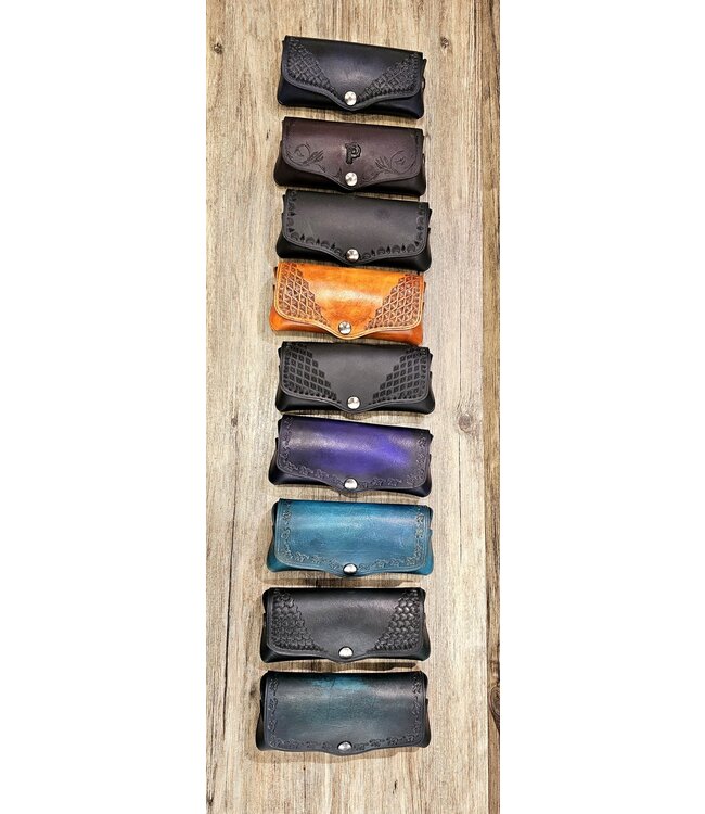 Beyond the Barn Hand Tooled Leather Glasses Case Snap Closure BTB