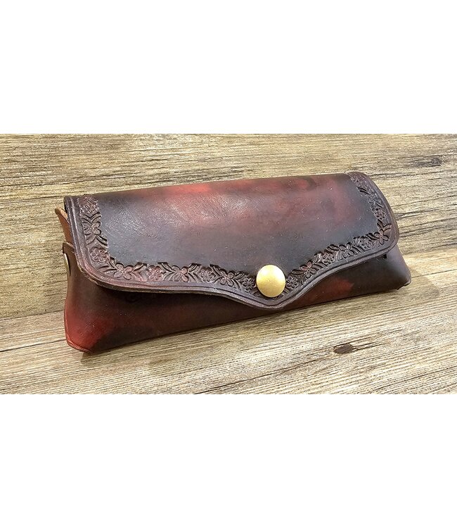Beyond the Barn Hand Tooled Leather Glasses Case Snap Closure BTB