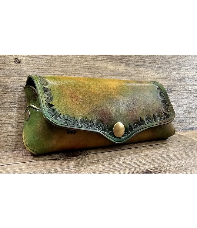 Beyond the Barn Hand Tooled Leather Glasses Case Snap Closure BTB