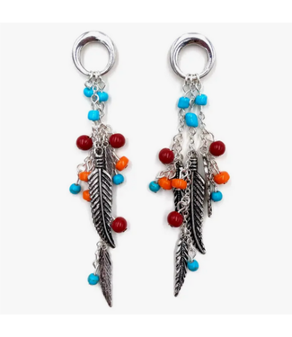 Lunar Deer Feather Multi Beads  Tassel Chain Dangle Earrings