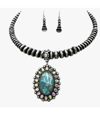 Lunar Deer Turquoise Concho Choker W/Earrings