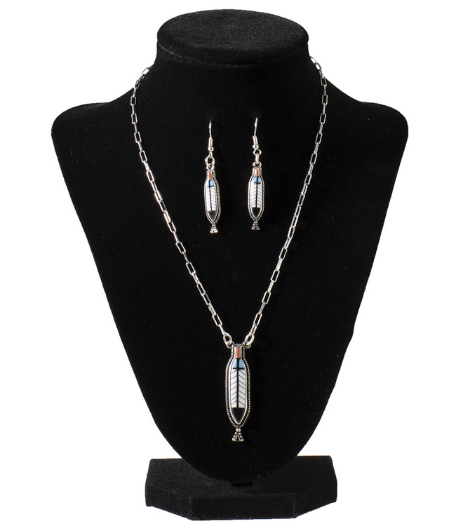 Silver Strike Painted Feather Earring & Necklace Set