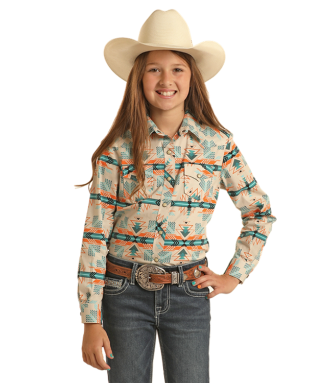 Panhandle Slim Girls Aztec Snap Shirt - Turquoise