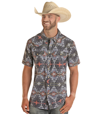 Panhandle Slim Mens Blue Tek Aztec Shortsleeve Snap