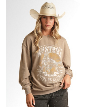 Rock & Roll Denim Western Oversized Crewneck Taupe