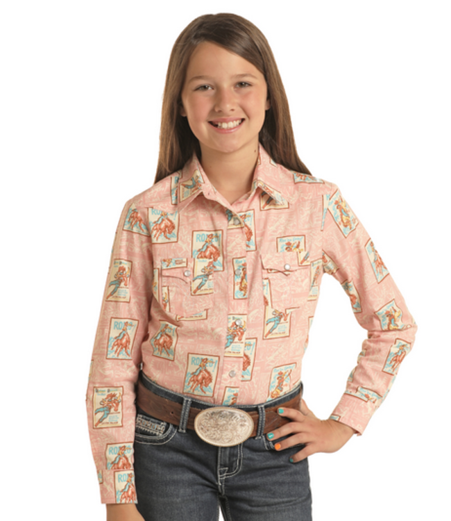 Panhandle Slim Girls Pink Rodeo Poster LS Snap