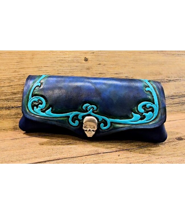 Beyond the Barn All Leather Tooled Skull Glasses Case BTB