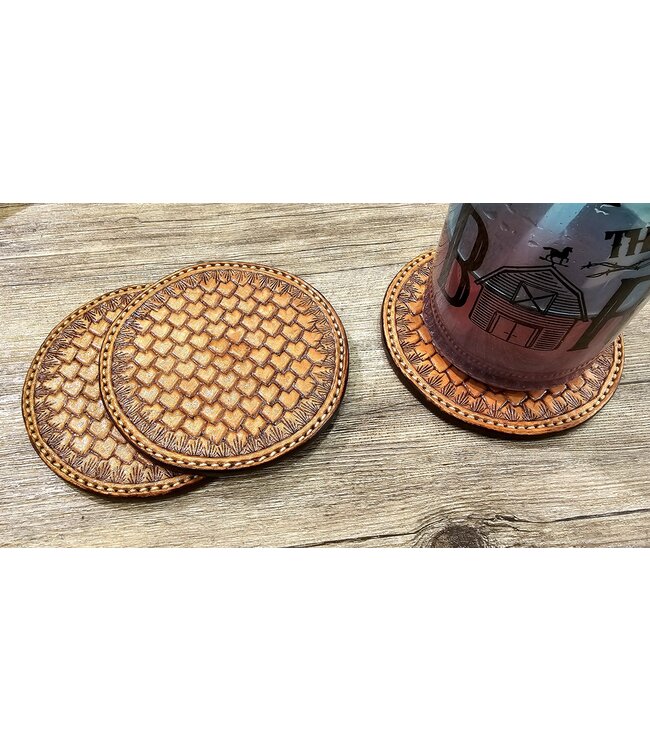 Beyond the Barn Hand Tooled Leather Scaled Coaster Set of 3 BTB