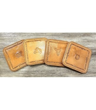 Beyond the Barn Hand Stamped Western Leather Coaster Set of 4 BTB