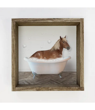 Hangout Home Horse Taking a Bath - Wood Sign Funny Bathroom Art