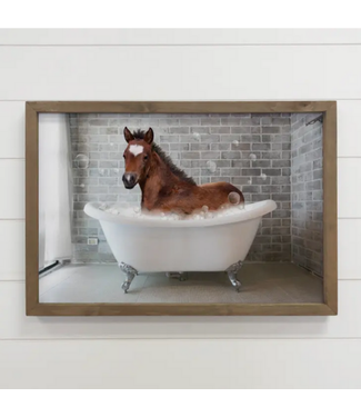Hangout Home Horse in a bathtub 12x18" - Funny Bathroom Art