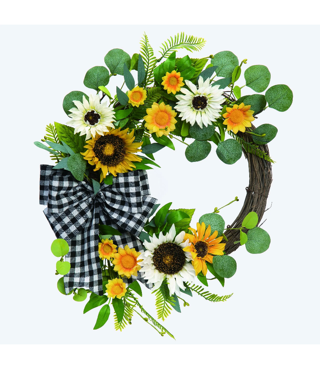 Transpac 23" Spring Sunflower and Gingham Wreath