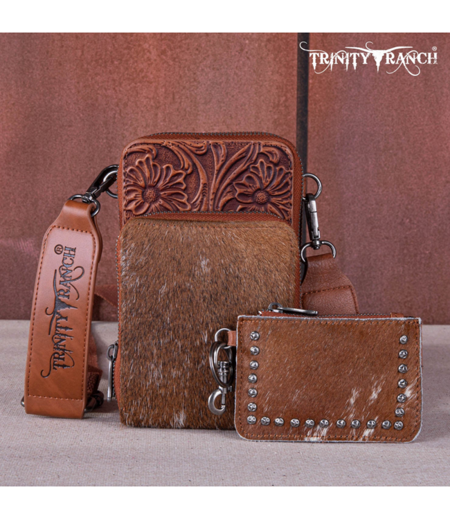 Montana West Trinity Ranch Hair-On Cowhide Tooled Phone Purse