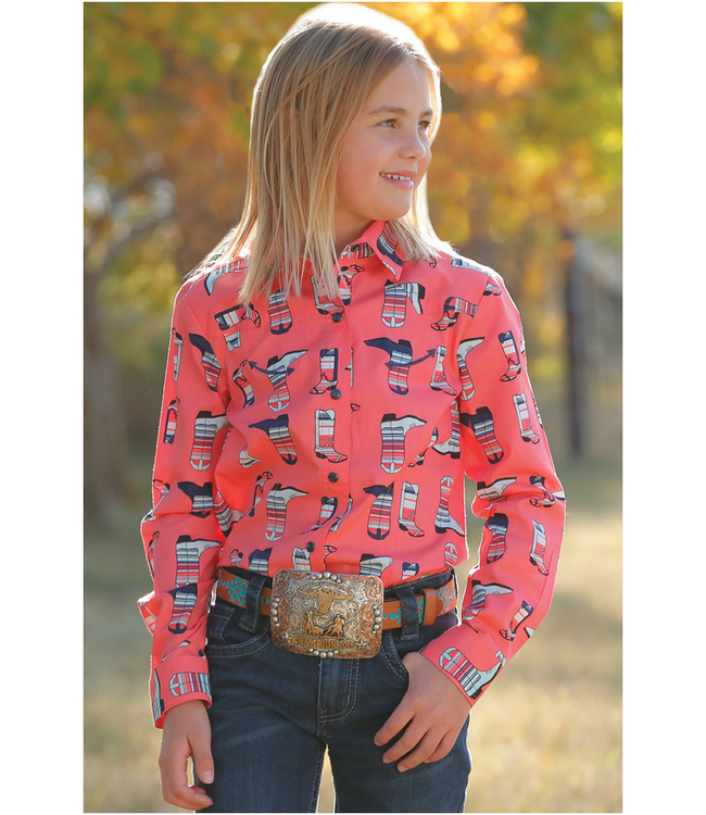 Cruel Denim Girls Boot Print Snap Western Shirt