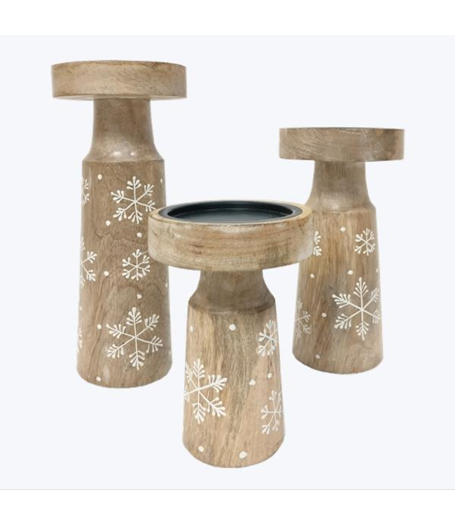 Youngs Mango Wood Candle Holders Set of 3