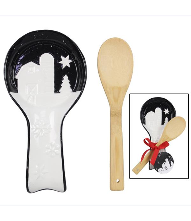 Youngs Ceramic Country Christmas Spoon Rest Set