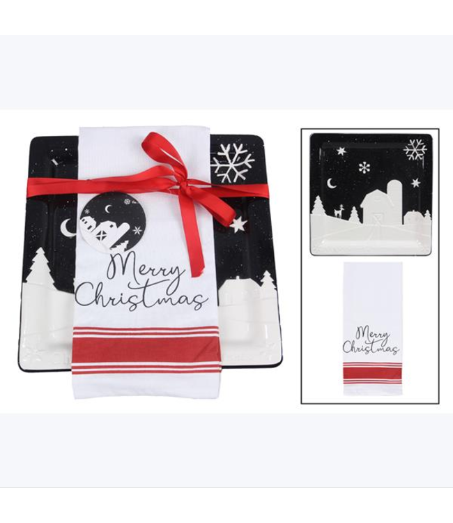 Youngs Ceramic Country Christmas Cookie Plate Set