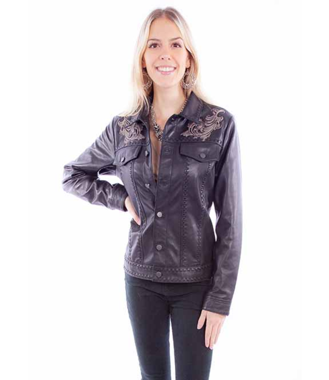 Scully Ladies Embroidered Lamb Skin Leather Jacket