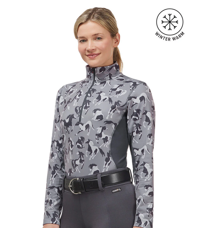 Kerrits Women's Quarter Zip Fleece Tech Top -Grey Mares