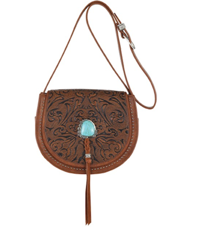 Catchfly Saddle Bag Embossed With Faux Turq Stone