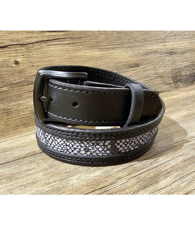 Beyond the Barn All Leather Embossed Snake Inlay Belt BTB