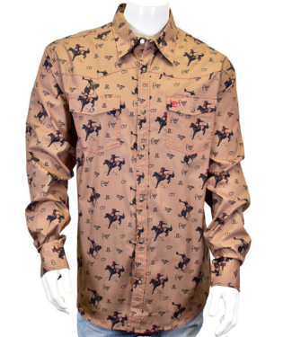 Cowboy Hardware Mens Vintage Bronc Print LS Shirt - Brown