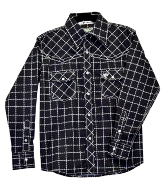 Cowboy Hardware Boys Barbed Plaid Print LS Snap