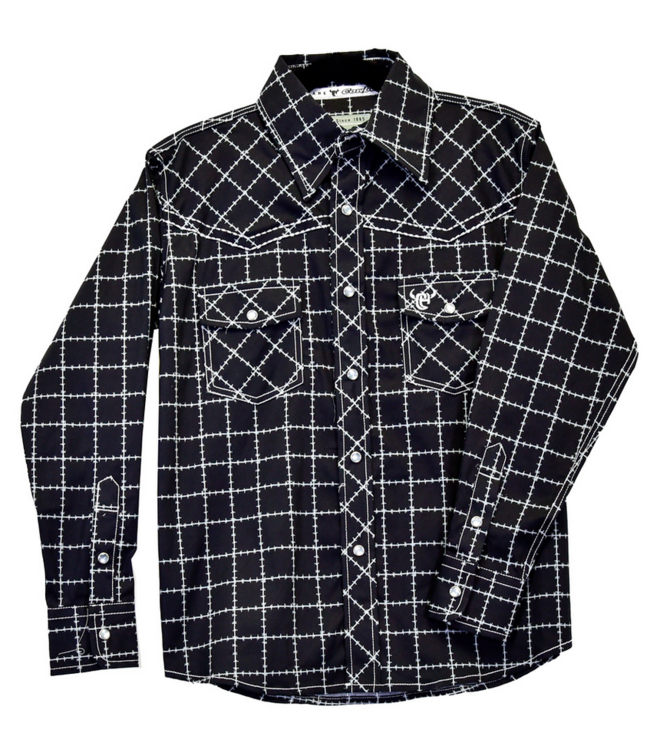 Cowboy Hardware Boys Barbed Plaid Print LS Snap