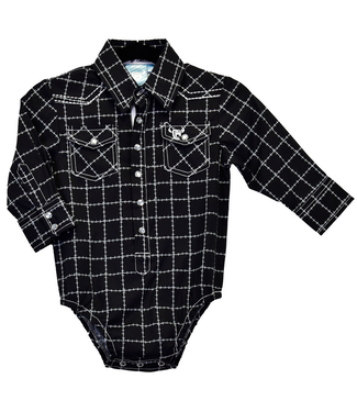 Cowboy Hardware Infant Barbed Plaid Western LS Romper