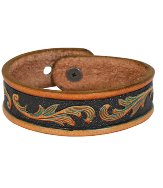 Trenditions Tooled Leather Bracelet Yellow and Turq