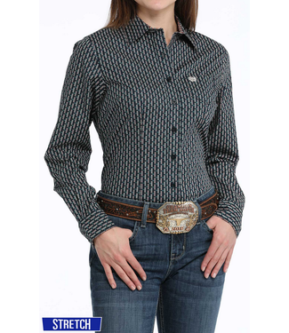 Cinch Womens L/S Print Button Up -Navy