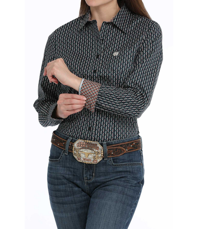 Cinch Womens L/S Print Button Up -Navy