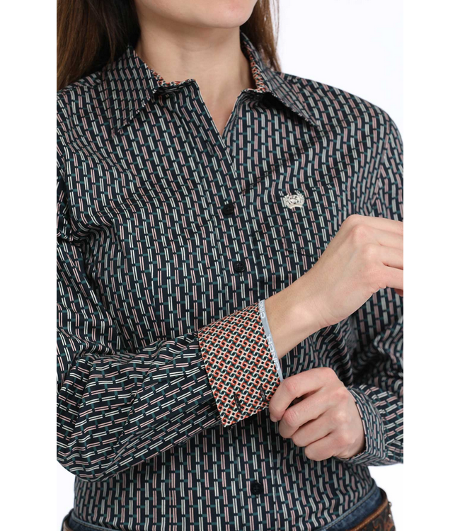 Cinch Womens L/S Print Button Up -Navy
