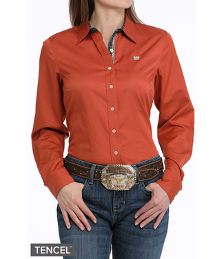 Cinch Womens L/S Stripe Button Up -Copper