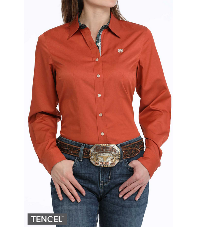 Cinch Womens L/S Stripe Button Up -Copper