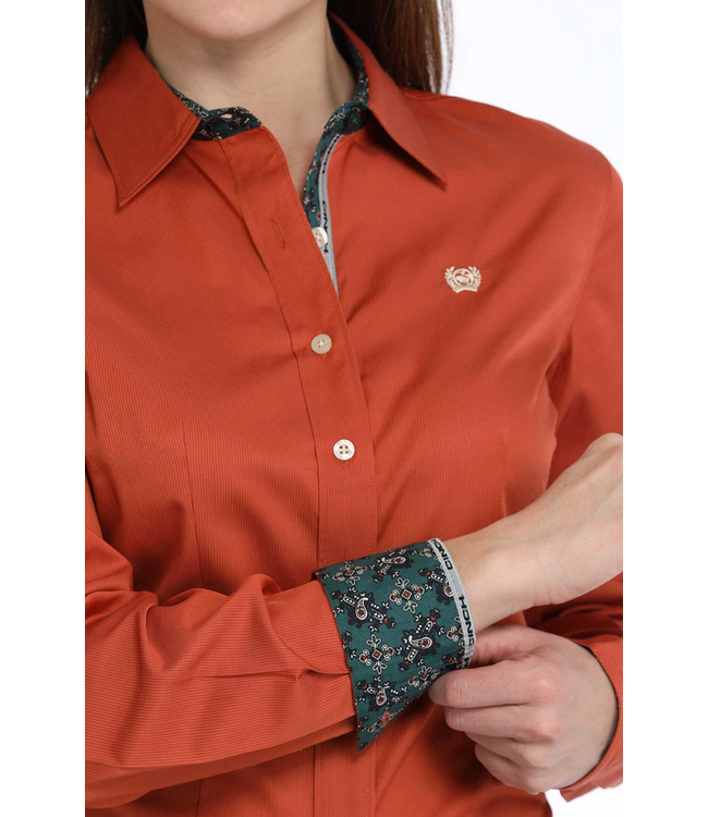 Cinch Womens L/S Stripe Button Up -Copper