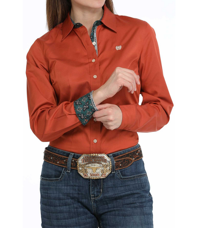 Cinch Womens L/S Stripe Button Up -Copper